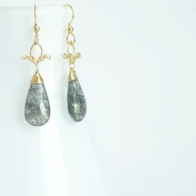 Vanya - Tourmalinated Quartz, 14k Gold Filled Earrings