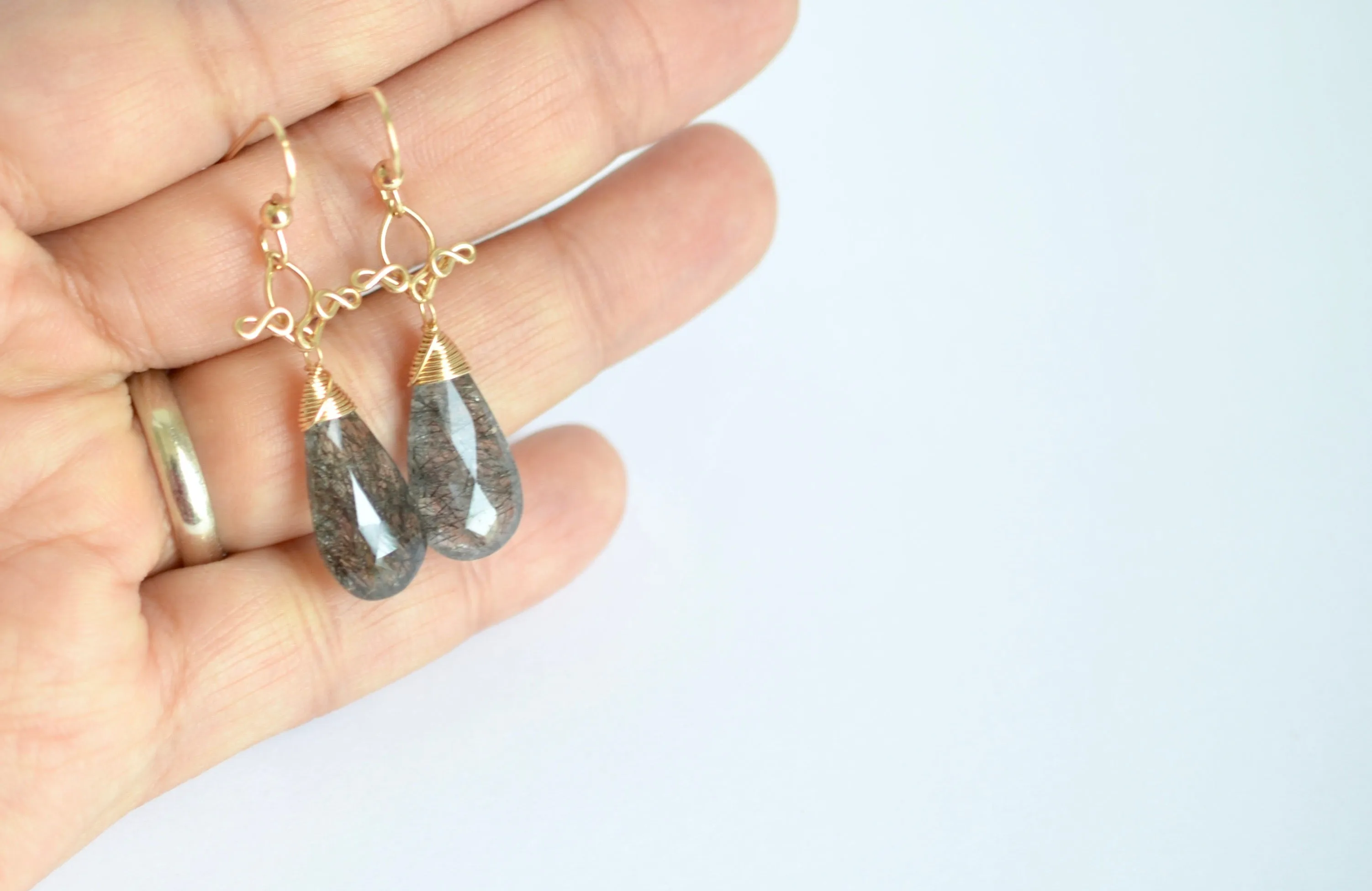 Vanya - Tourmalinated Quartz, 14k Gold Filled Earrings