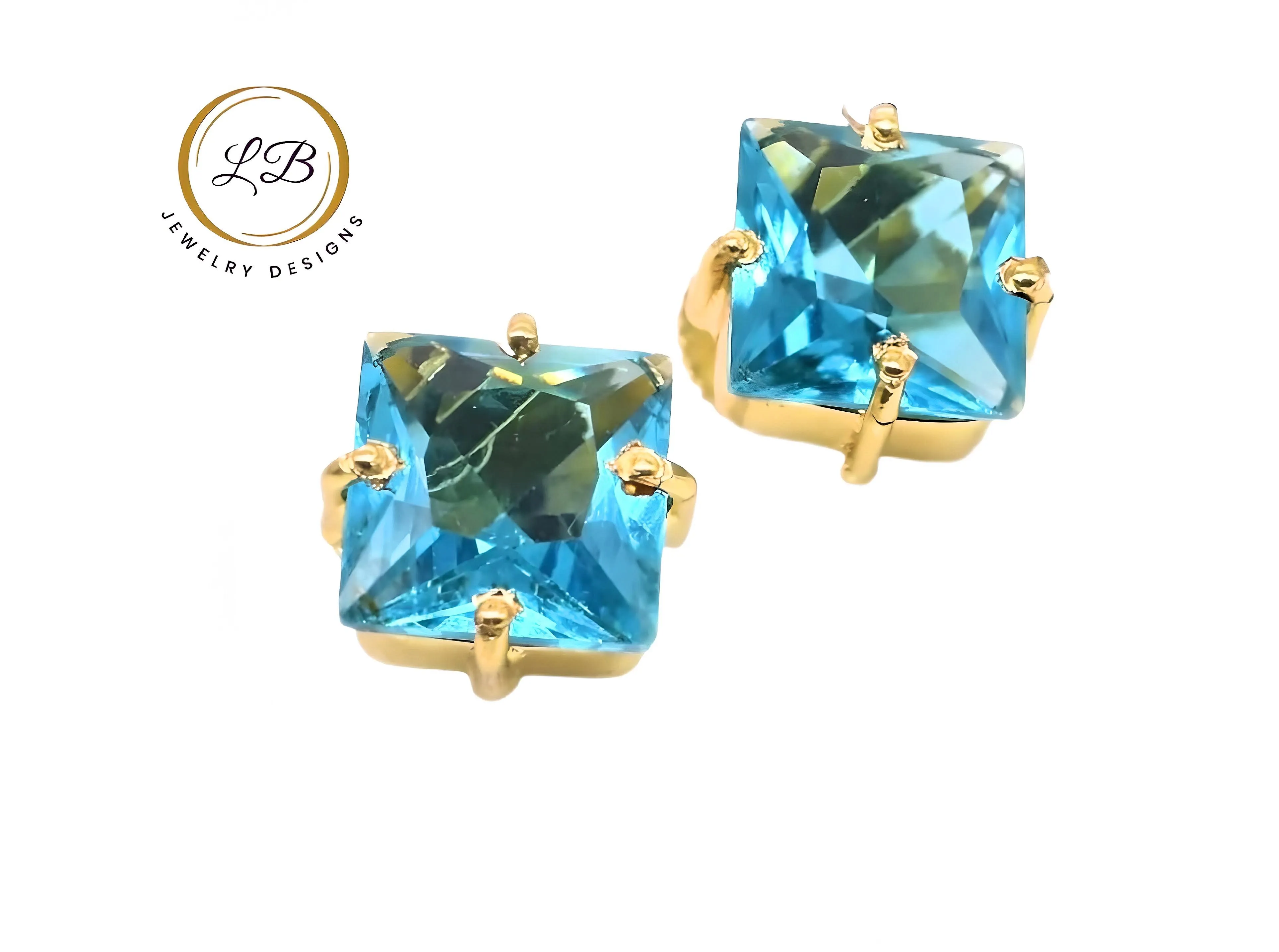 Vibrant London Blue Topaz Quartz Stud Earrings