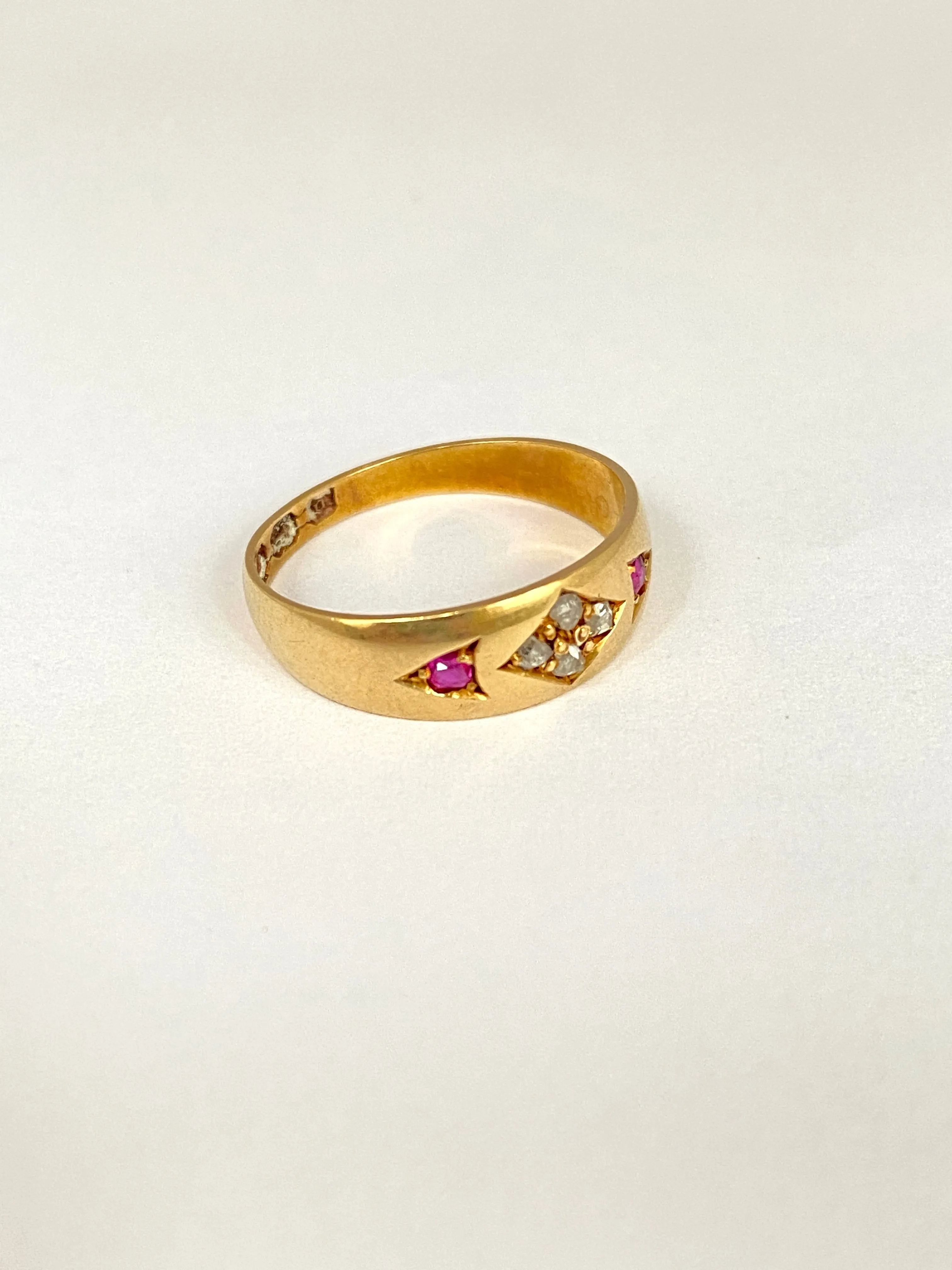 Victorian, 18ct Gold Ruby and Rose Cut Diamond Gypsy Ring Hallmarked, Birmingham 1878