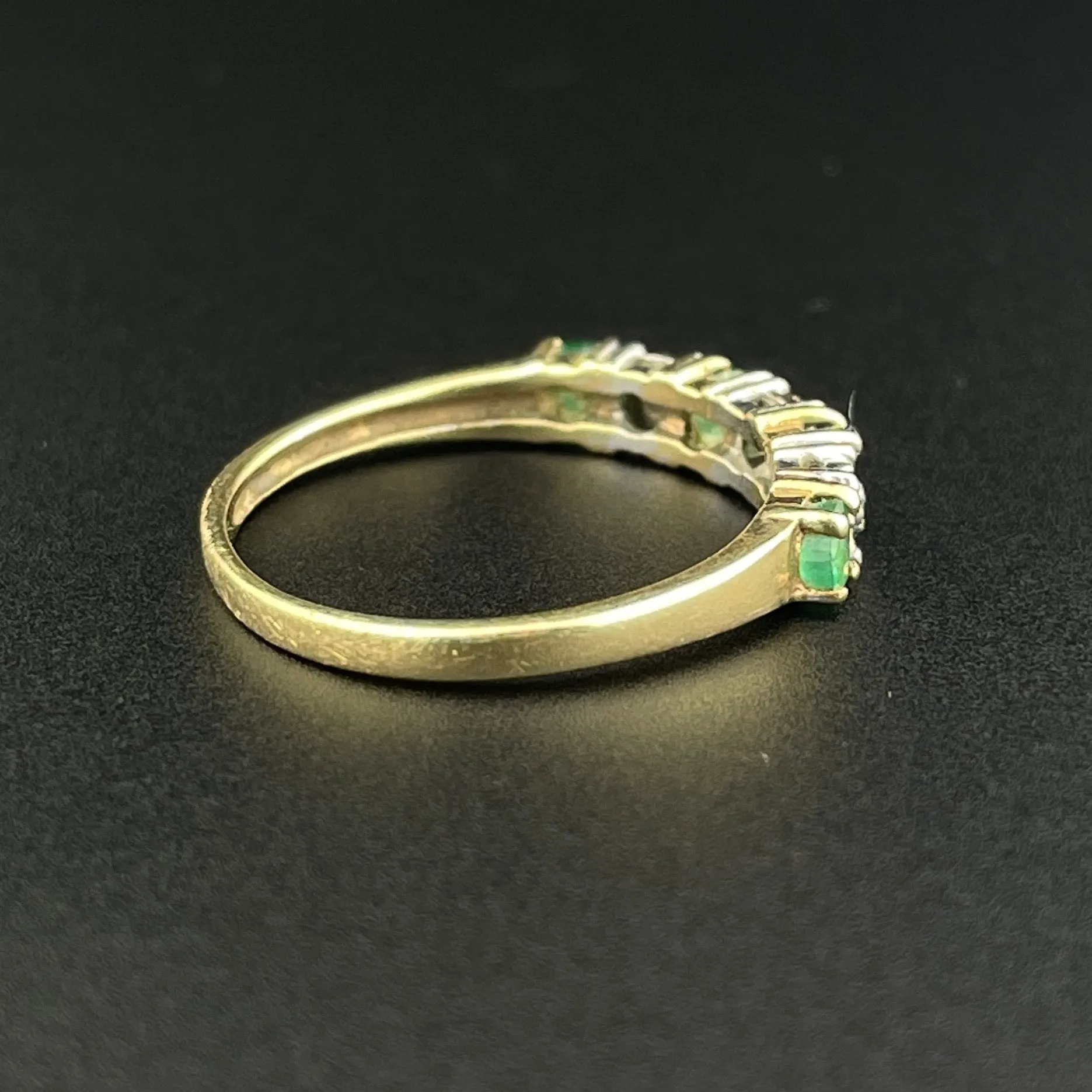 Vintage 10K Gold Diamond Emerald Half Eternity Band Ring, Sz 5 1/2