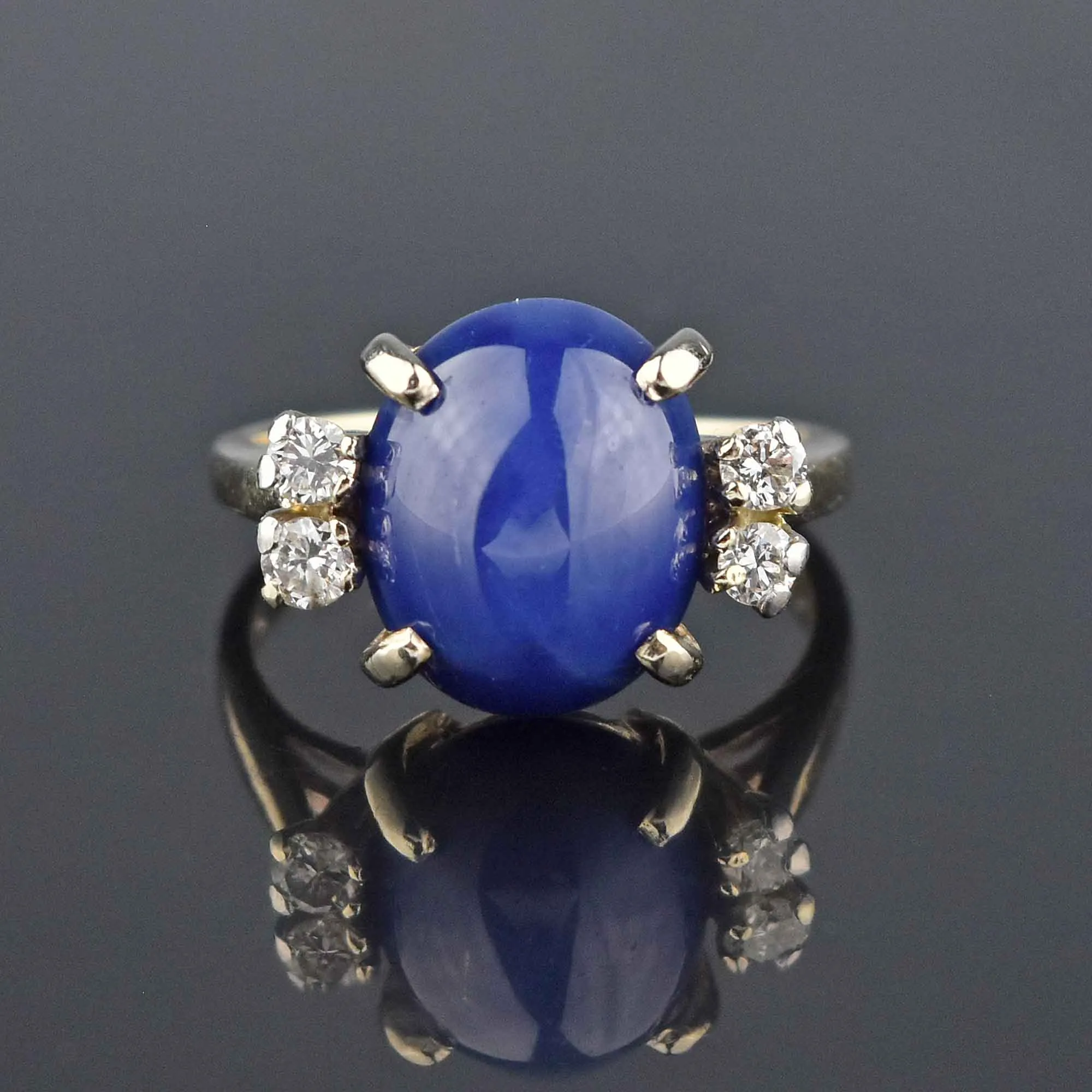 Vintage 14K White Gold Diamond Blue Star Sapphire Ring