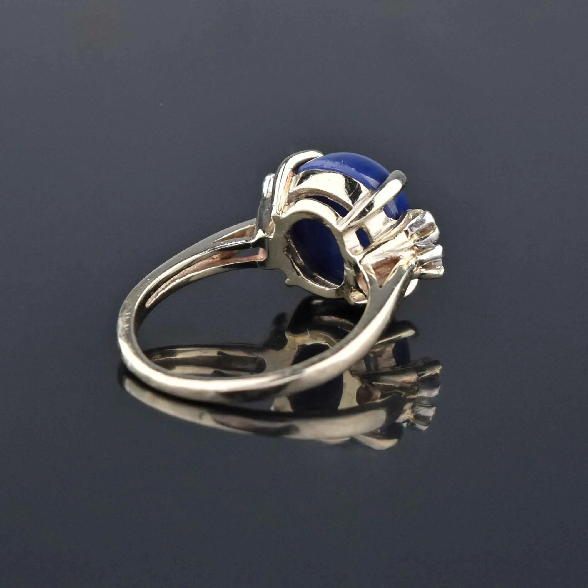 Vintage 14K White Gold Diamond Blue Star Sapphire Ring