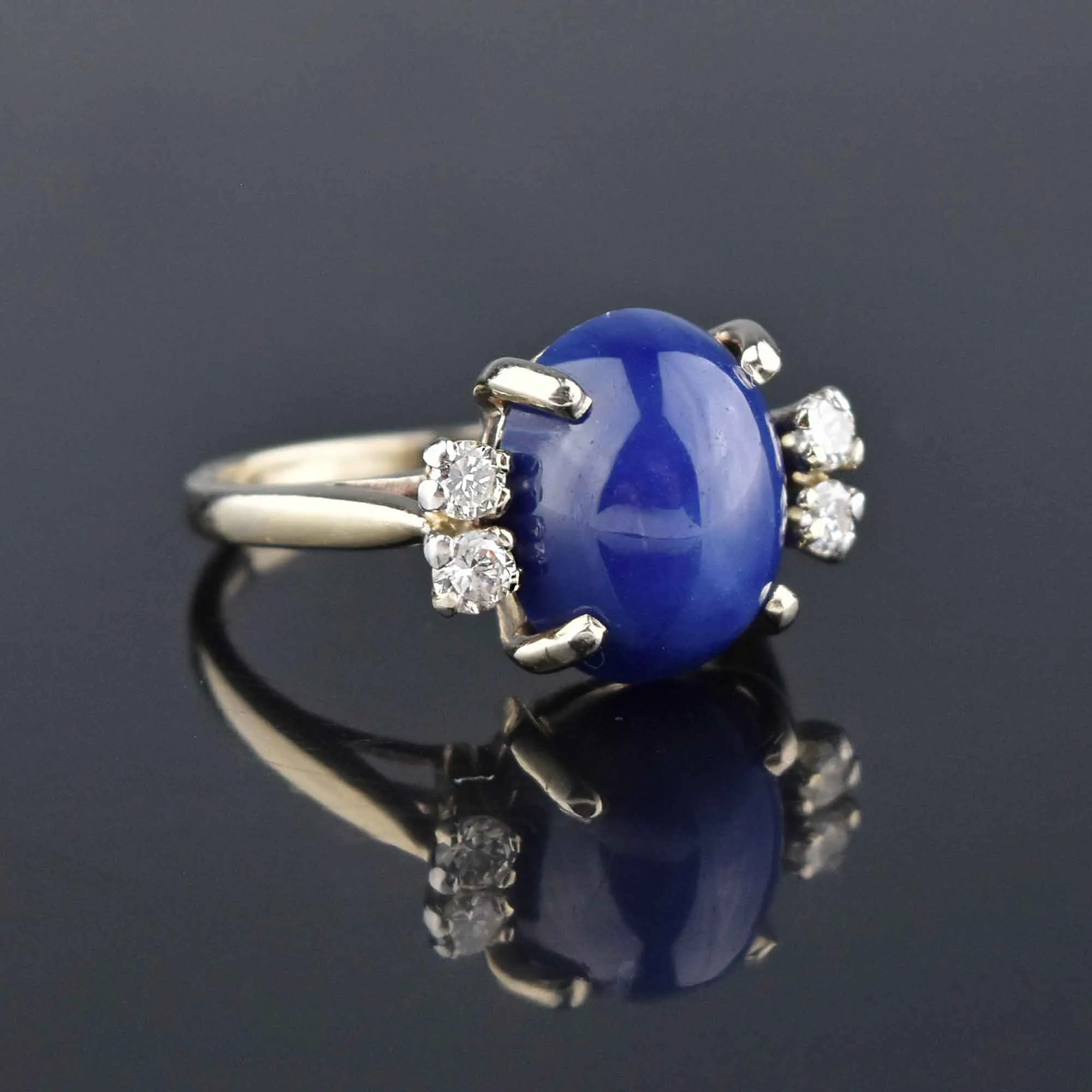 Vintage 14K White Gold Diamond Blue Star Sapphire Ring