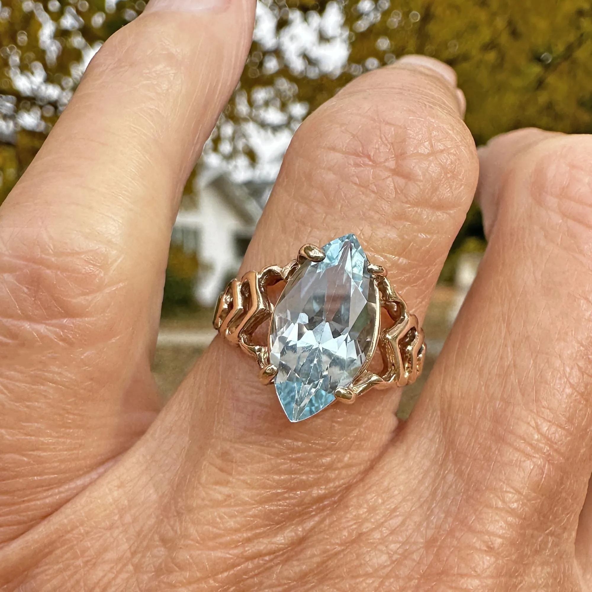 Vintage 3.75 Carat Marquise Cut Blue Topaz Ring in Gold