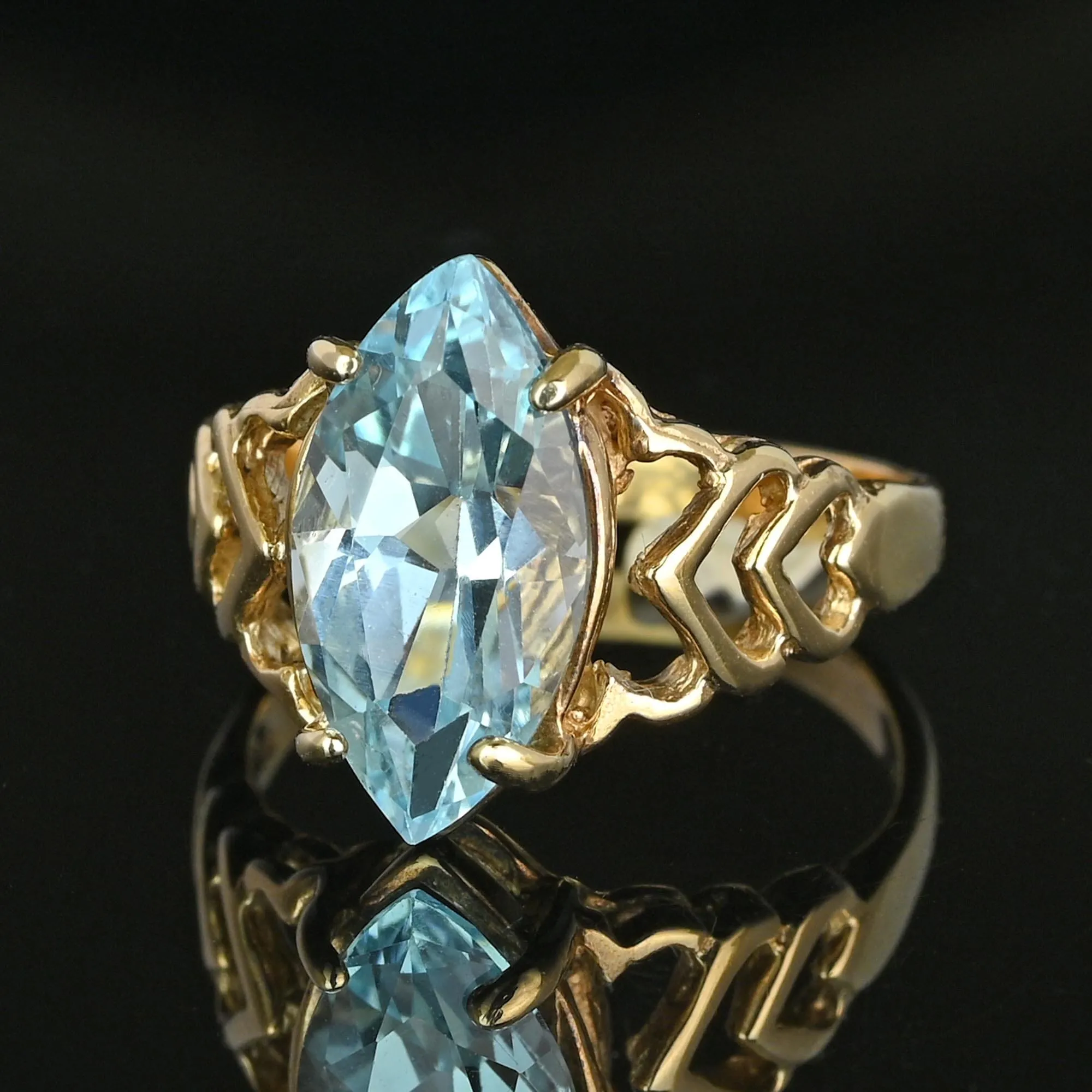 Vintage 3.75 Carat Marquise Cut Blue Topaz Ring in Gold