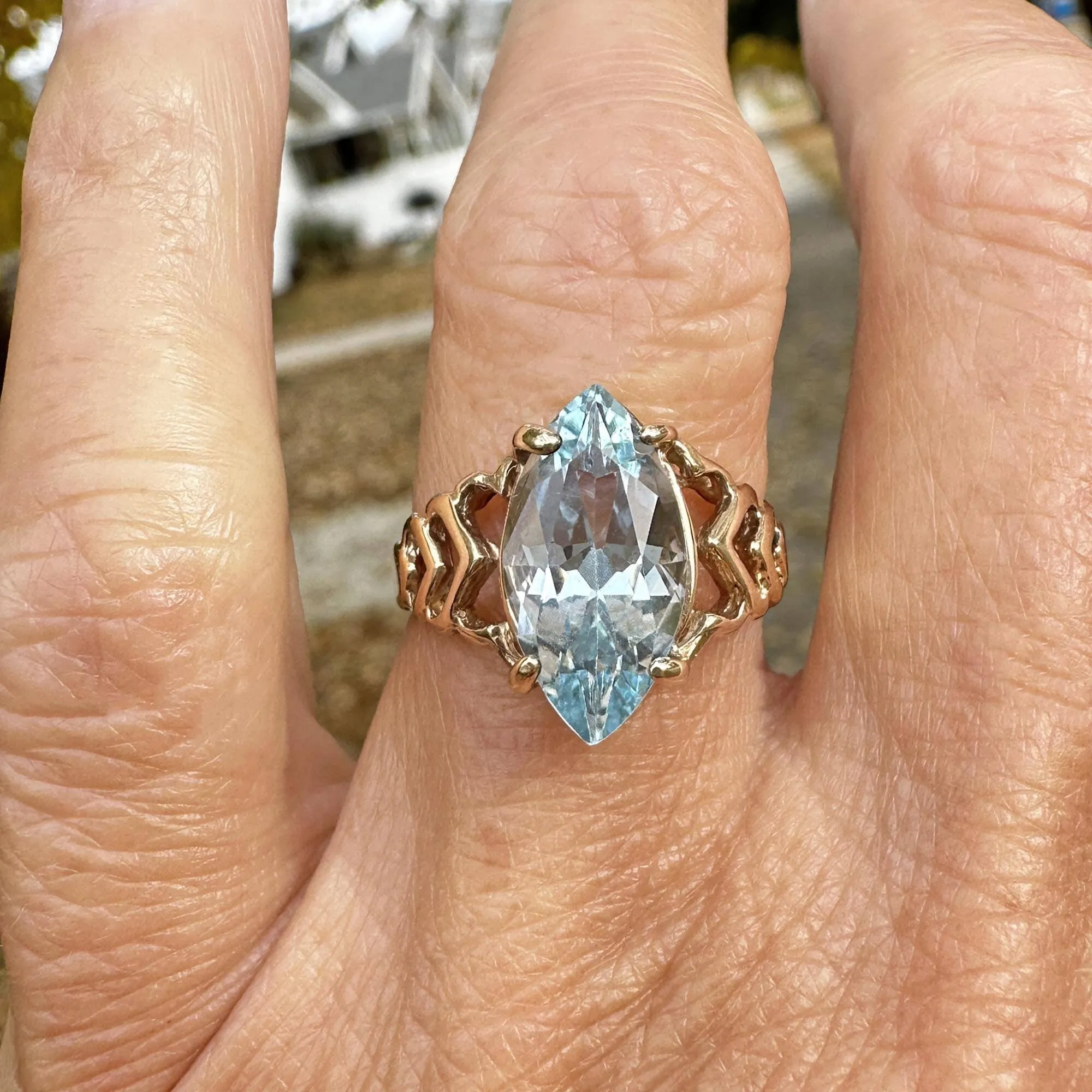 Vintage 3.75 Carat Marquise Cut Blue Topaz Ring in Gold