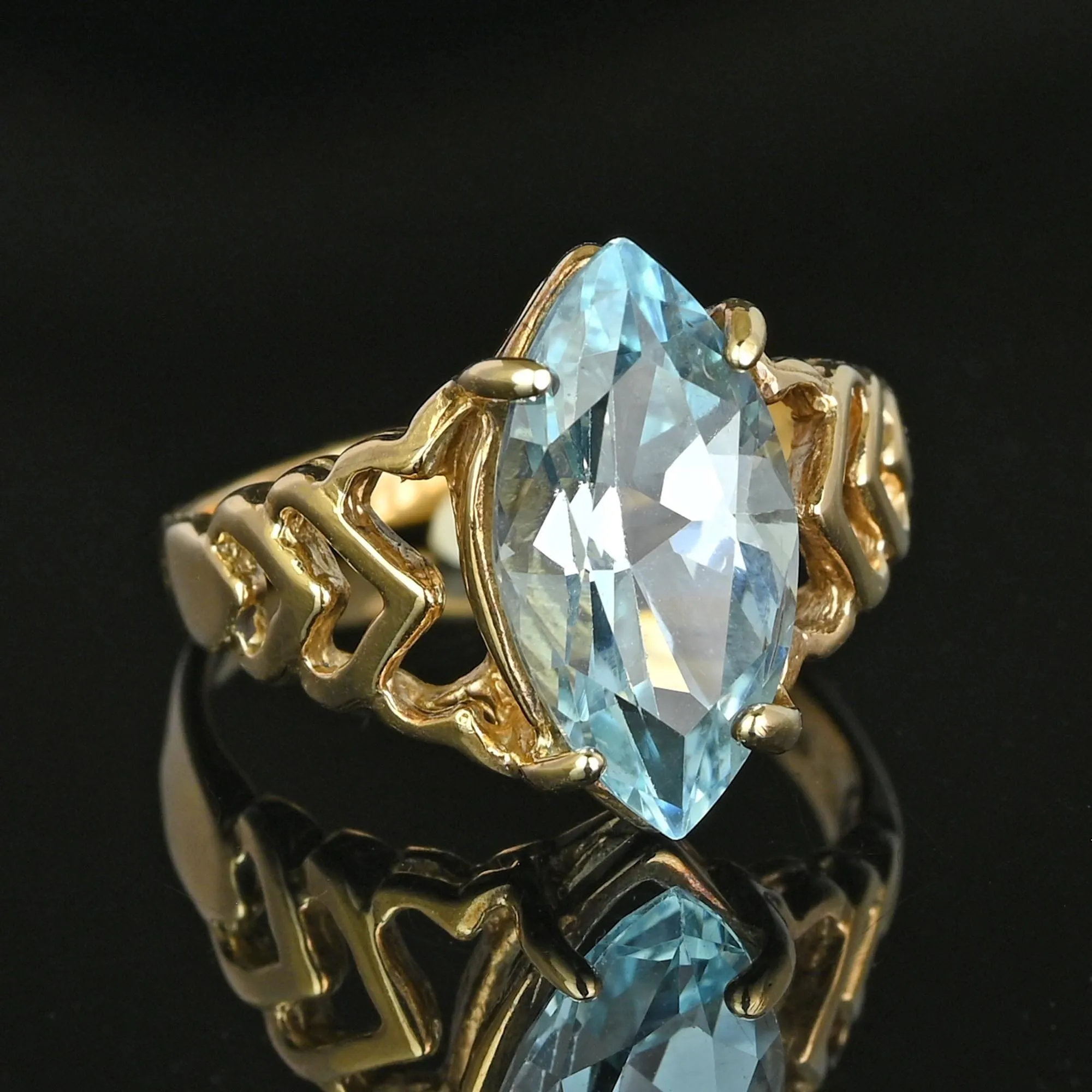 Vintage 3.75 Carat Marquise Cut Blue Topaz Ring in Gold