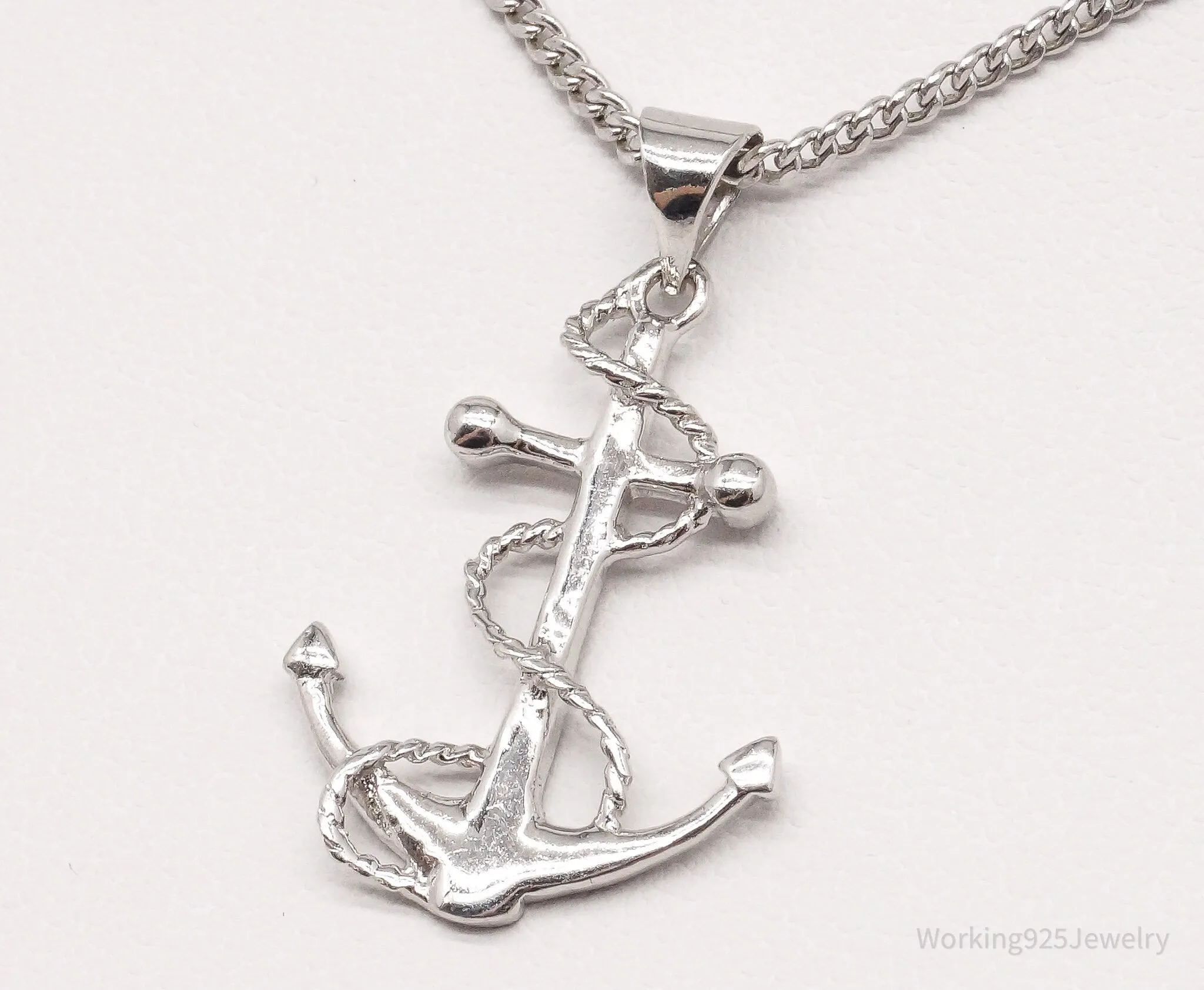 Vintage Anchor Sterling Silver Necklace 18"