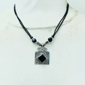 Vintage Black Stone Double Chain Beaded Necklace