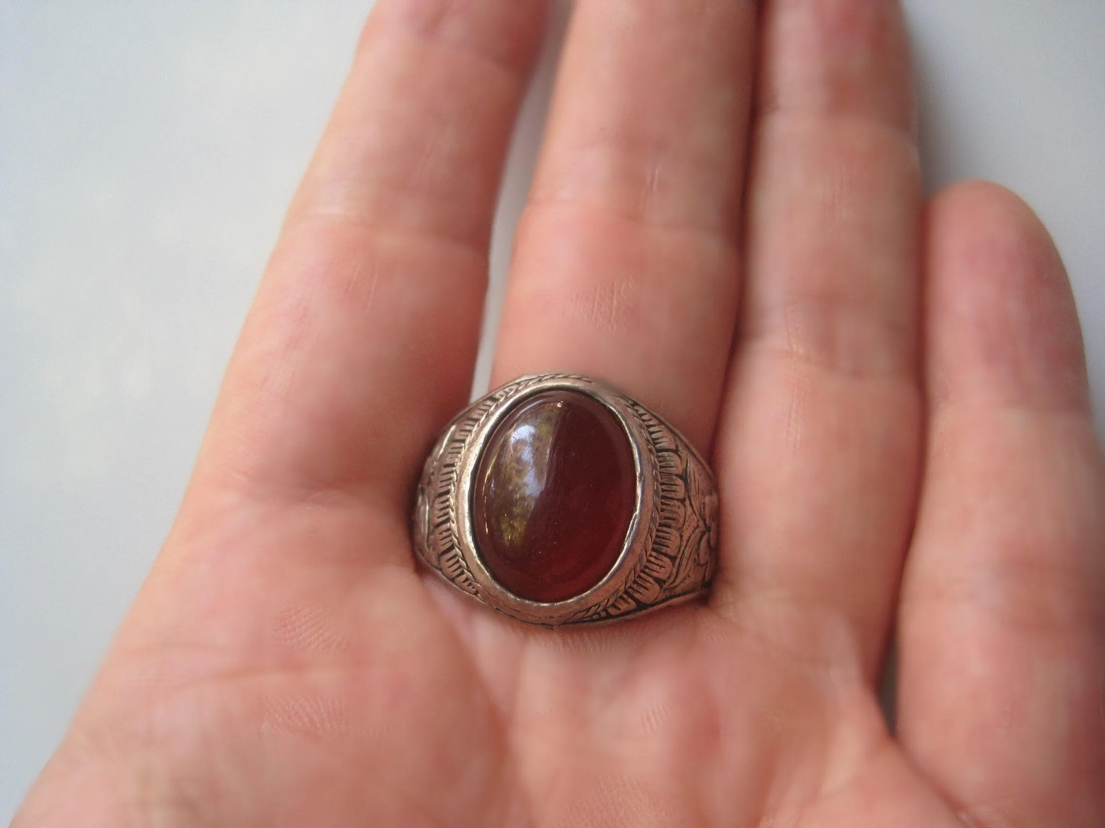 Vintage Carnelian Ring for a Man Made of Sterling Silver