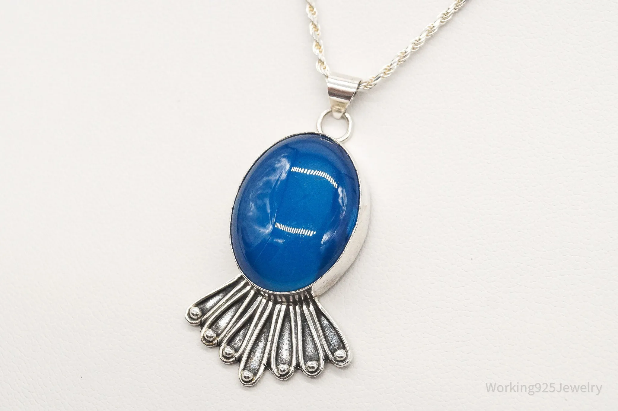 Vintage Deep Blue Chalcedony Sterling Silver Necklace