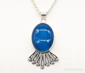 Vintage Deep Blue Chalcedony Sterling Silver Necklace