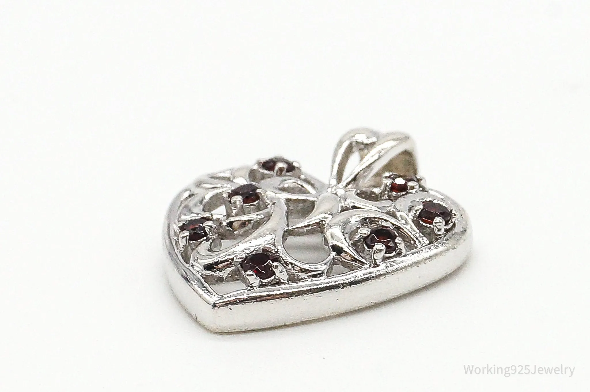 Vintage Designer CID Garnet Heart Sterling Silver Pendant