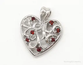 Vintage Designer CID Garnet Heart Sterling Silver Pendant