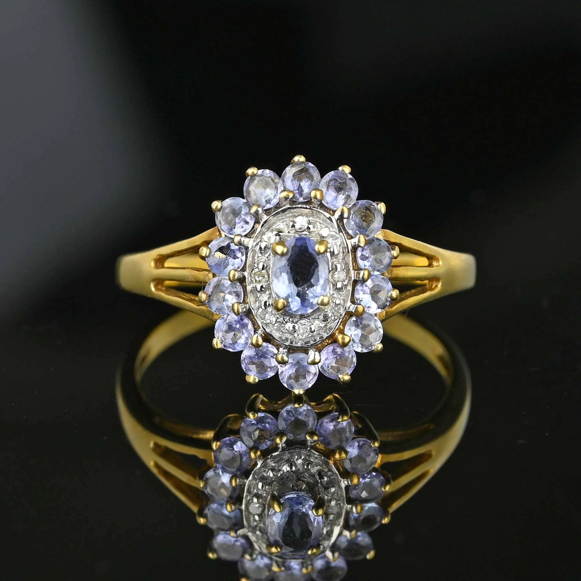 Vintage Diamond Halo Tanzanite Cluster Ring