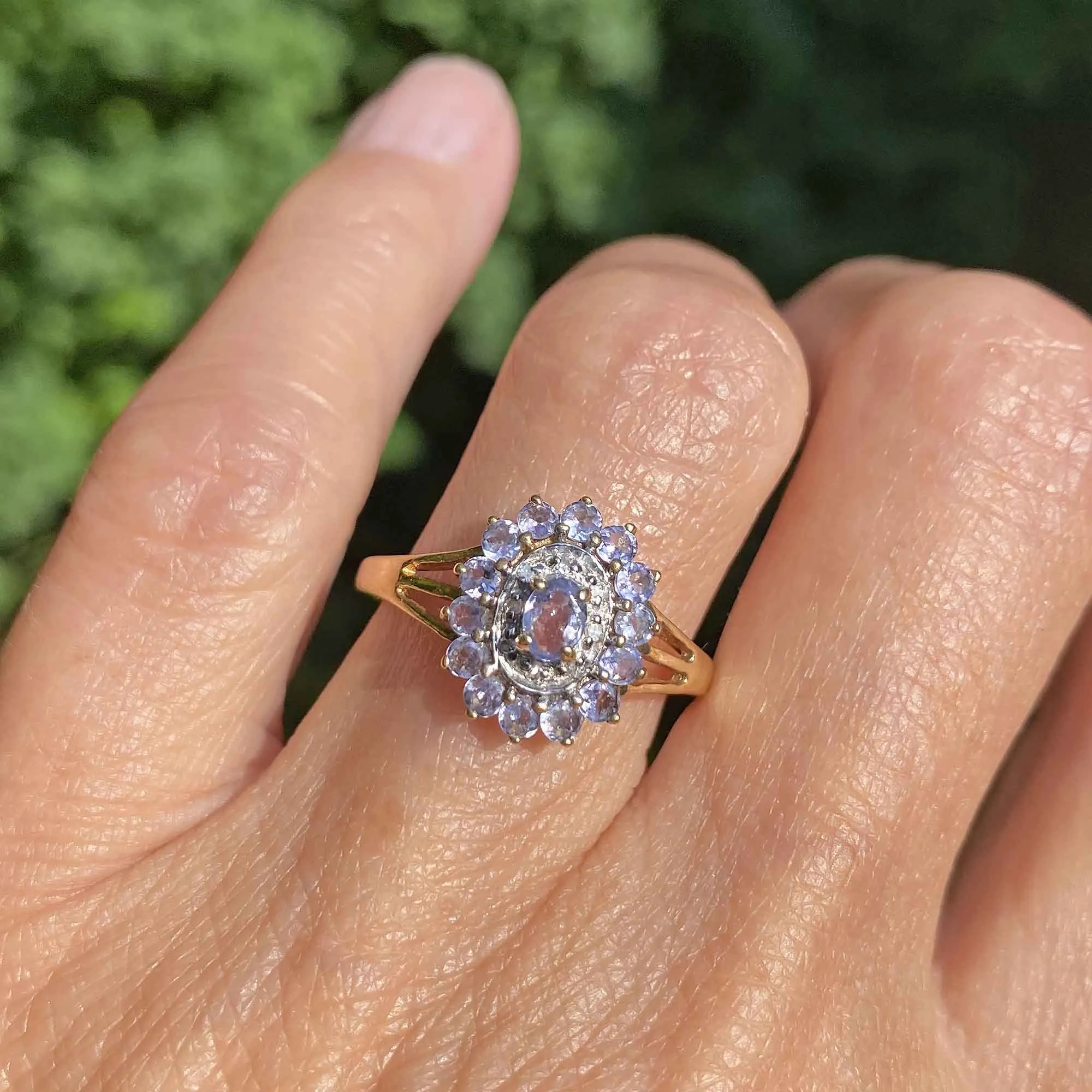 Vintage Diamond Halo Tanzanite Cluster Ring