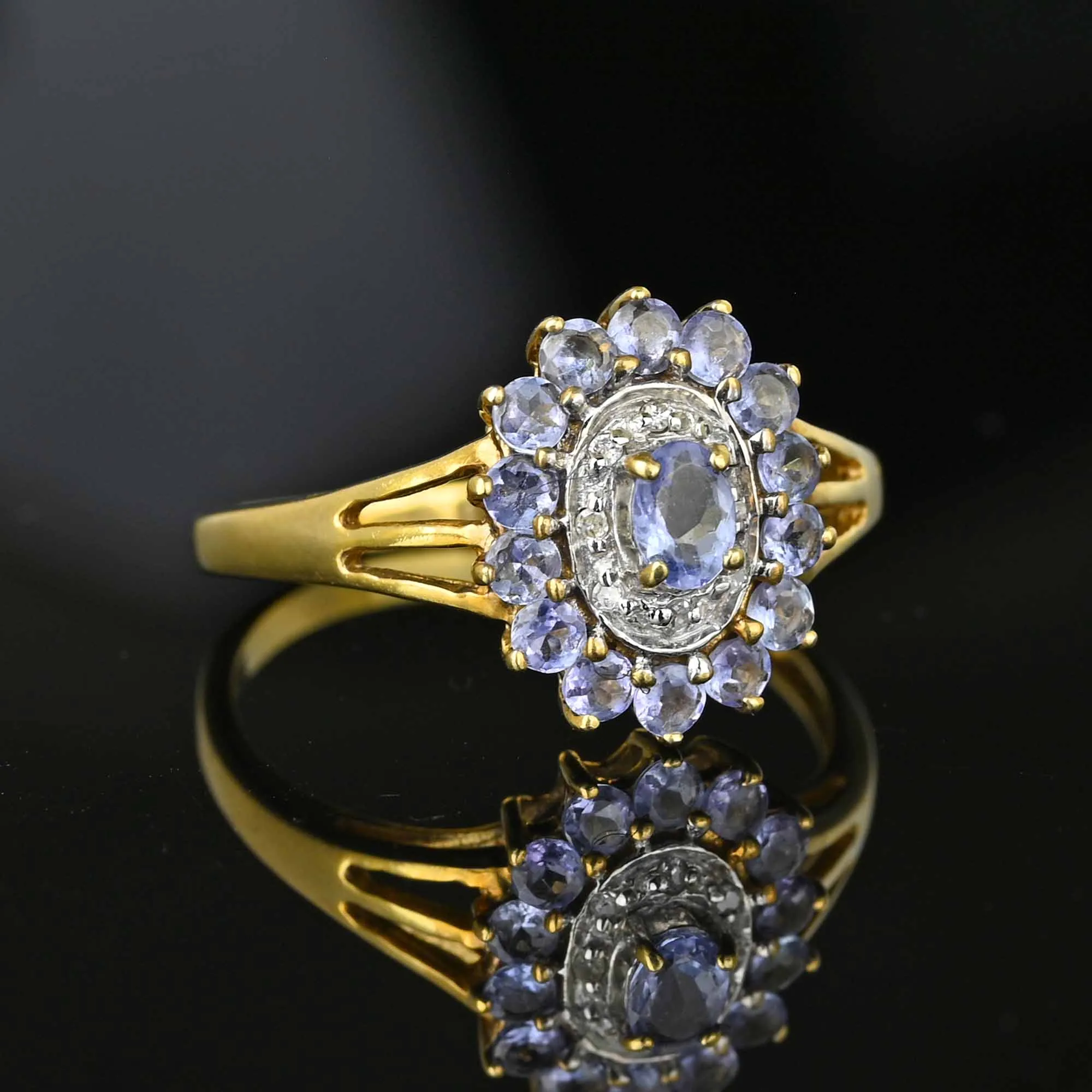 Vintage Diamond Halo Tanzanite Cluster Ring