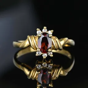 Vintage English Gold Diamond Cluster Garnet Ring