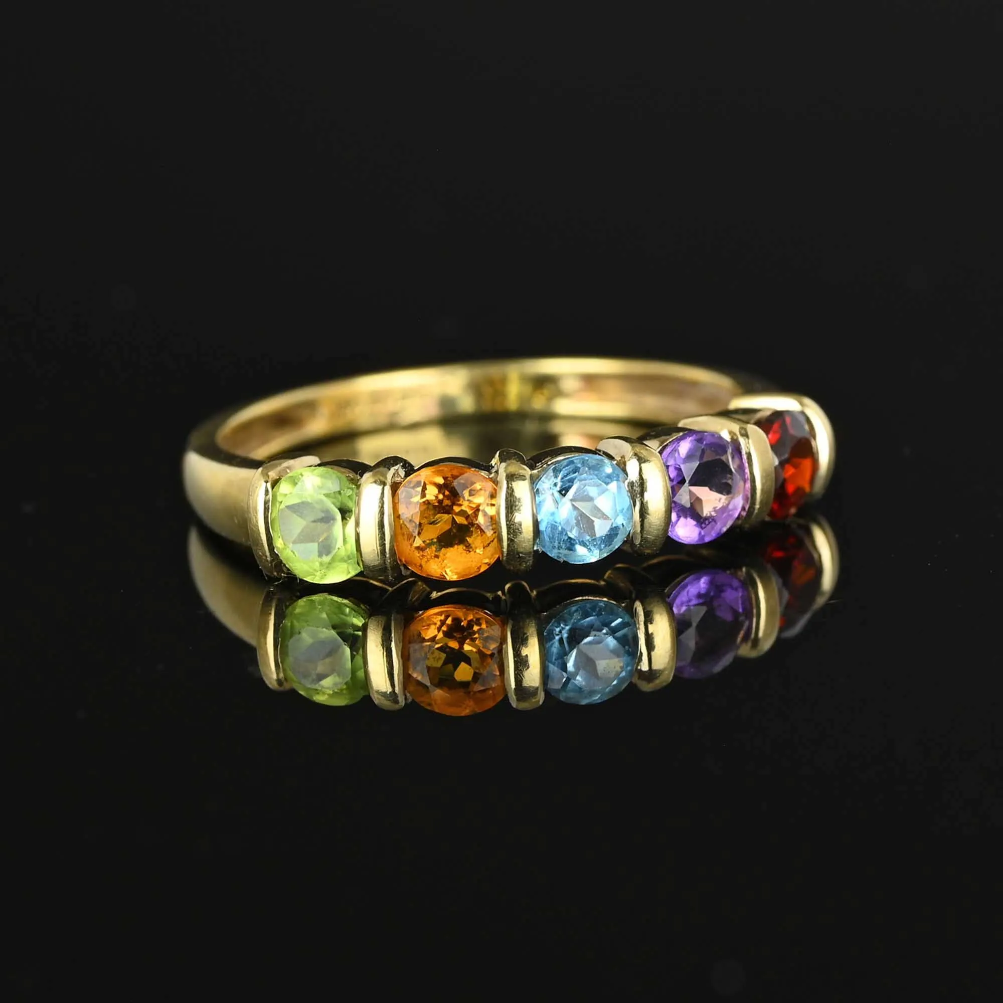 Vintage Five Stone Multi Gemstone Ring Band in Gold