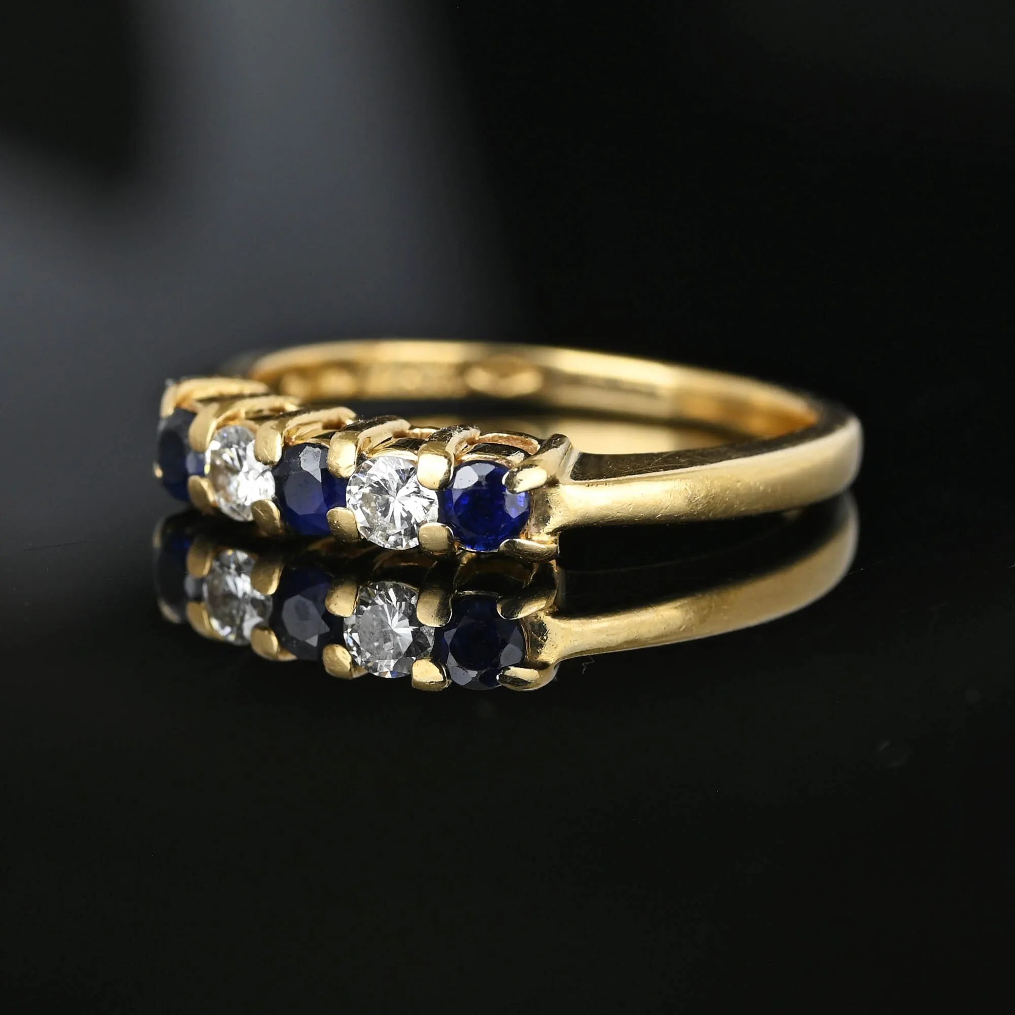 Vintage Five Stone Sapphire Diamond Ring Band in 14K Gold