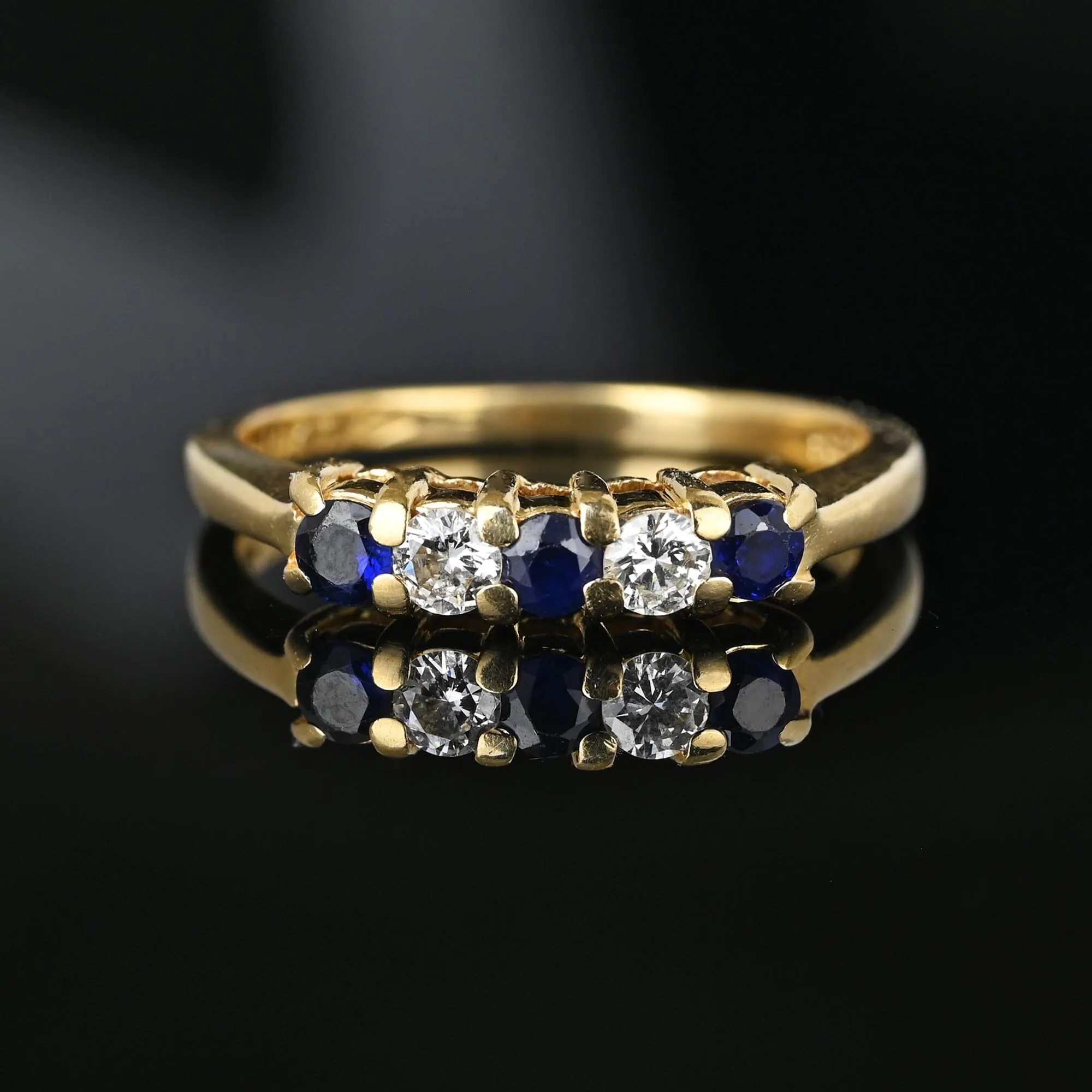 Vintage Five Stone Sapphire Diamond Ring Band in 14K Gold