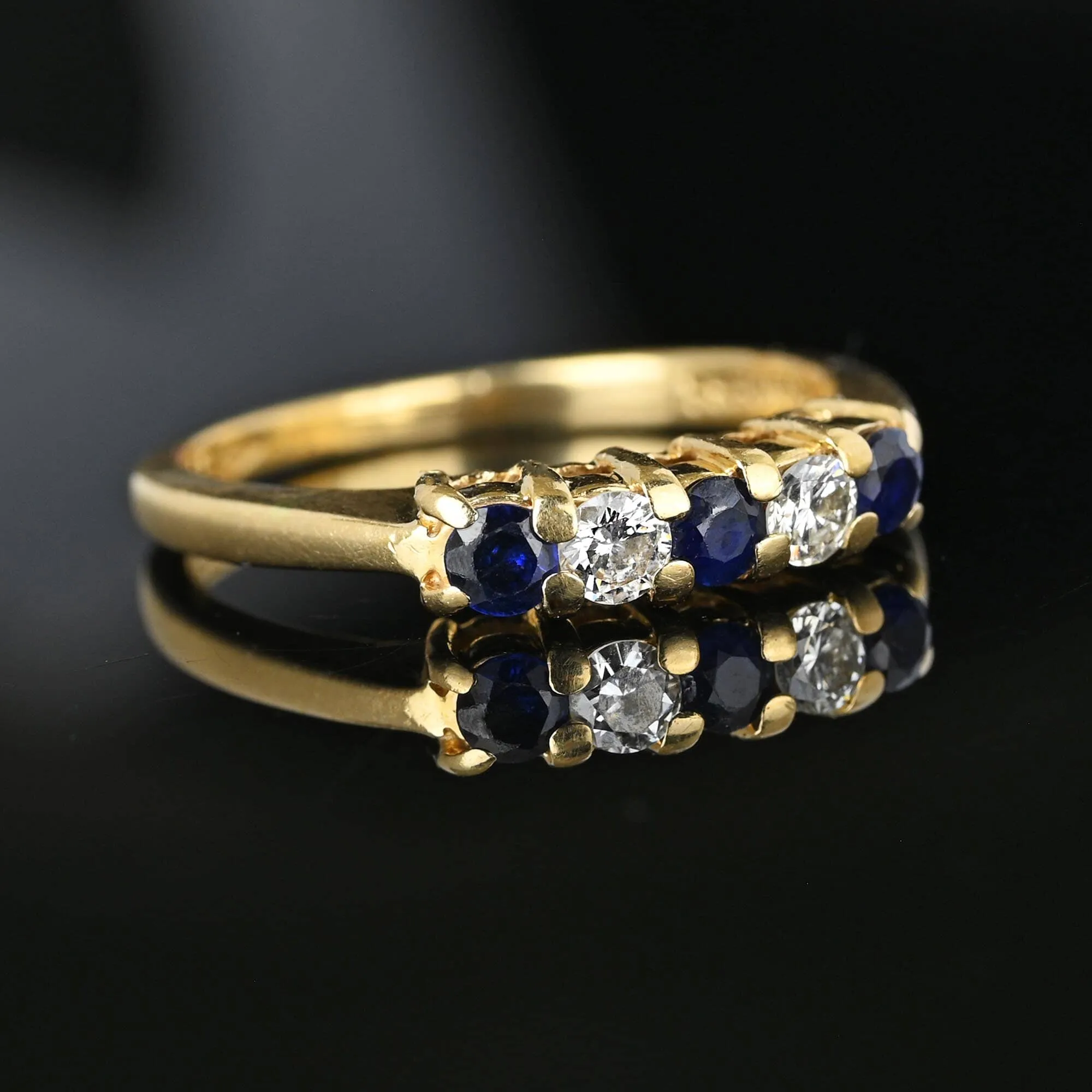 Vintage Five Stone Sapphire Diamond Ring Band in 14K Gold