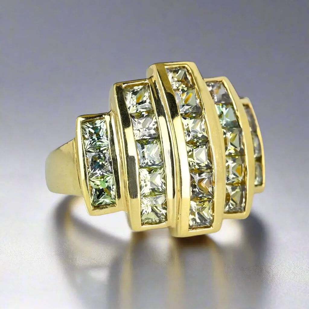 Vintage Gold Cushion Cut Green Amethyst Ring