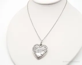 Vintage Large Puffy Heart Mother Charm Sterling Silver Necklace