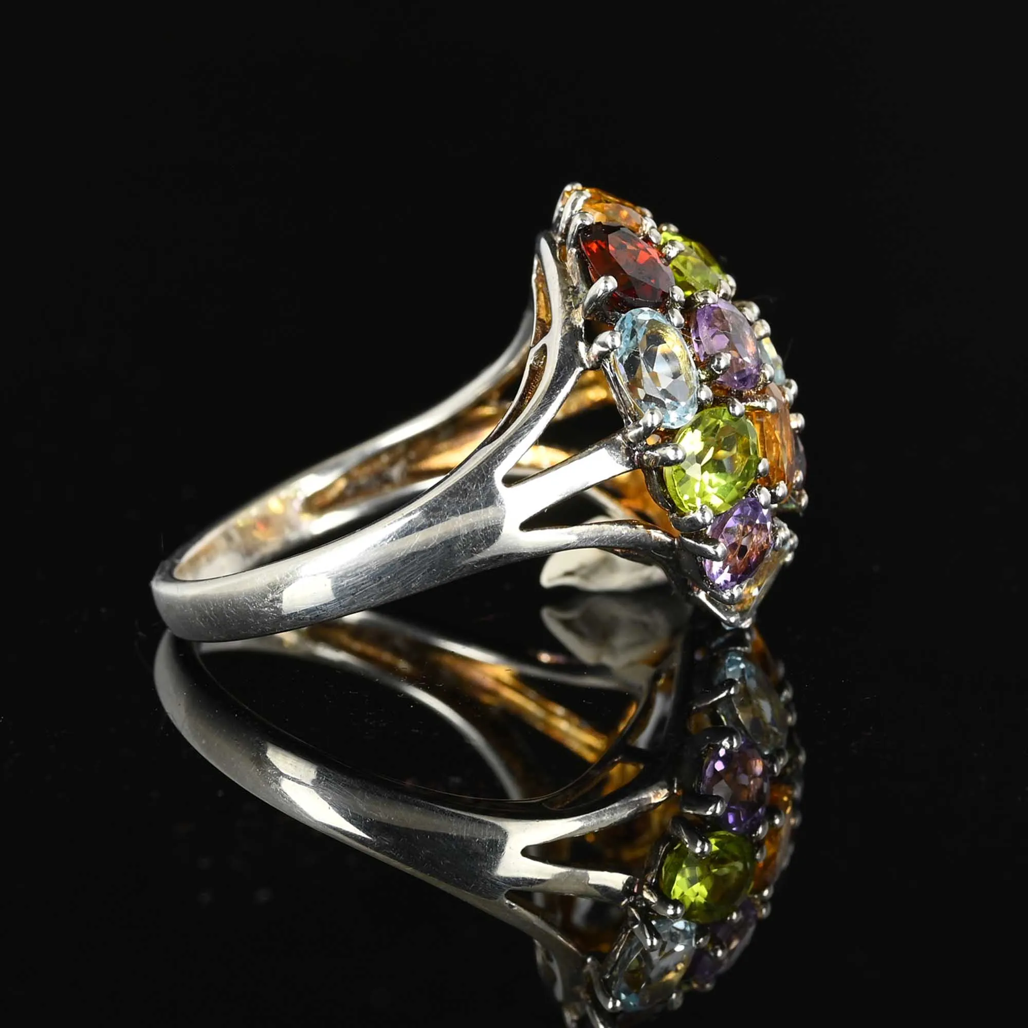 Vintage Multi Gemstone Cluster Dome Ring in Silver