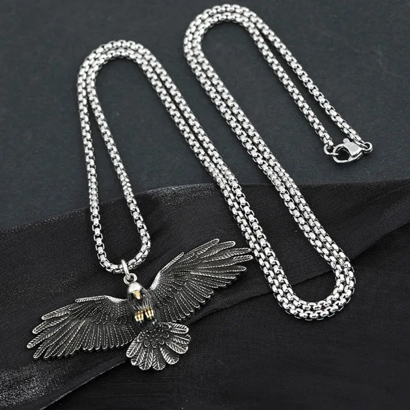 Vintage Punk Style Falcon Necklace Eagle Wings Pendant Necklace Male Trendy Hip Hop Stainless Steel Chain Necklace Jewelry