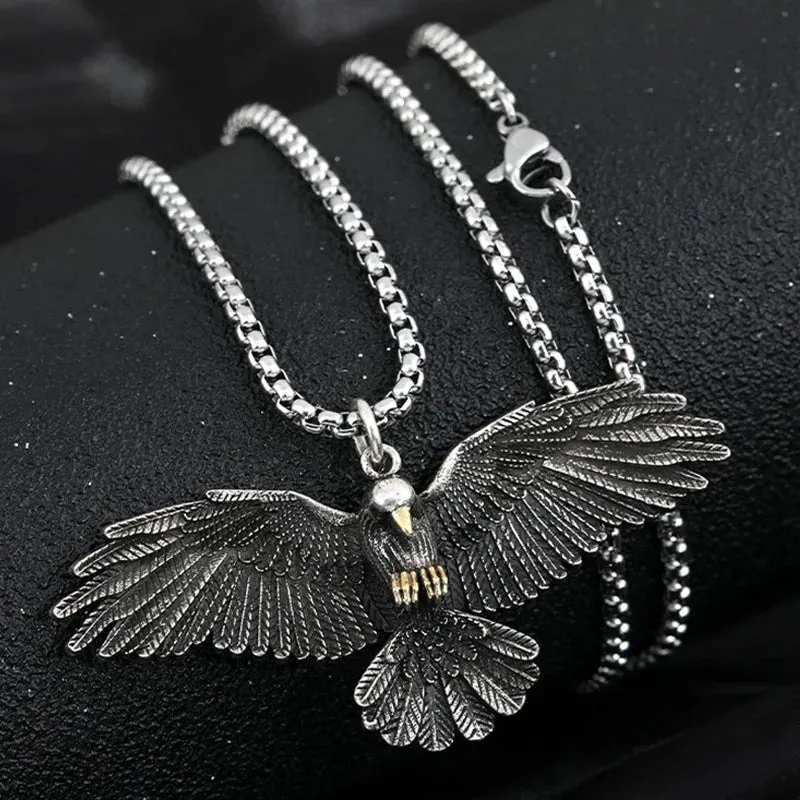 Vintage Punk Style Falcon Necklace Eagle Wings Pendant Necklace Male Trendy Hip Hop Stainless Steel Chain Necklace Jewelry