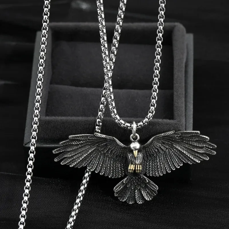 Vintage Punk Style Falcon Necklace Eagle Wings Pendant Necklace Male Trendy Hip Hop Stainless Steel Chain Necklace Jewelry