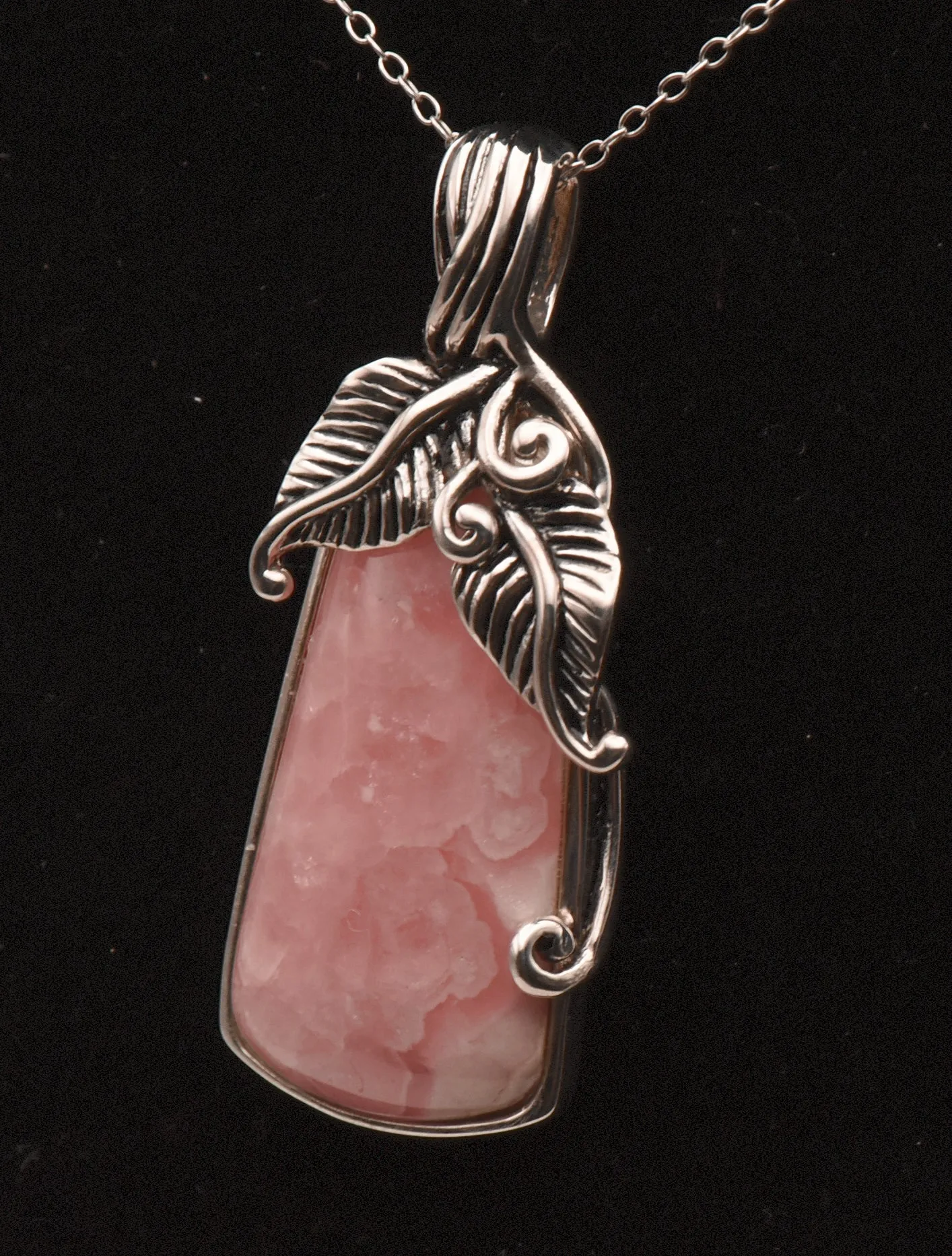 Vintage Rhodochrosite Sterling Silver Pendant on Sterling Silver Chain Necklace