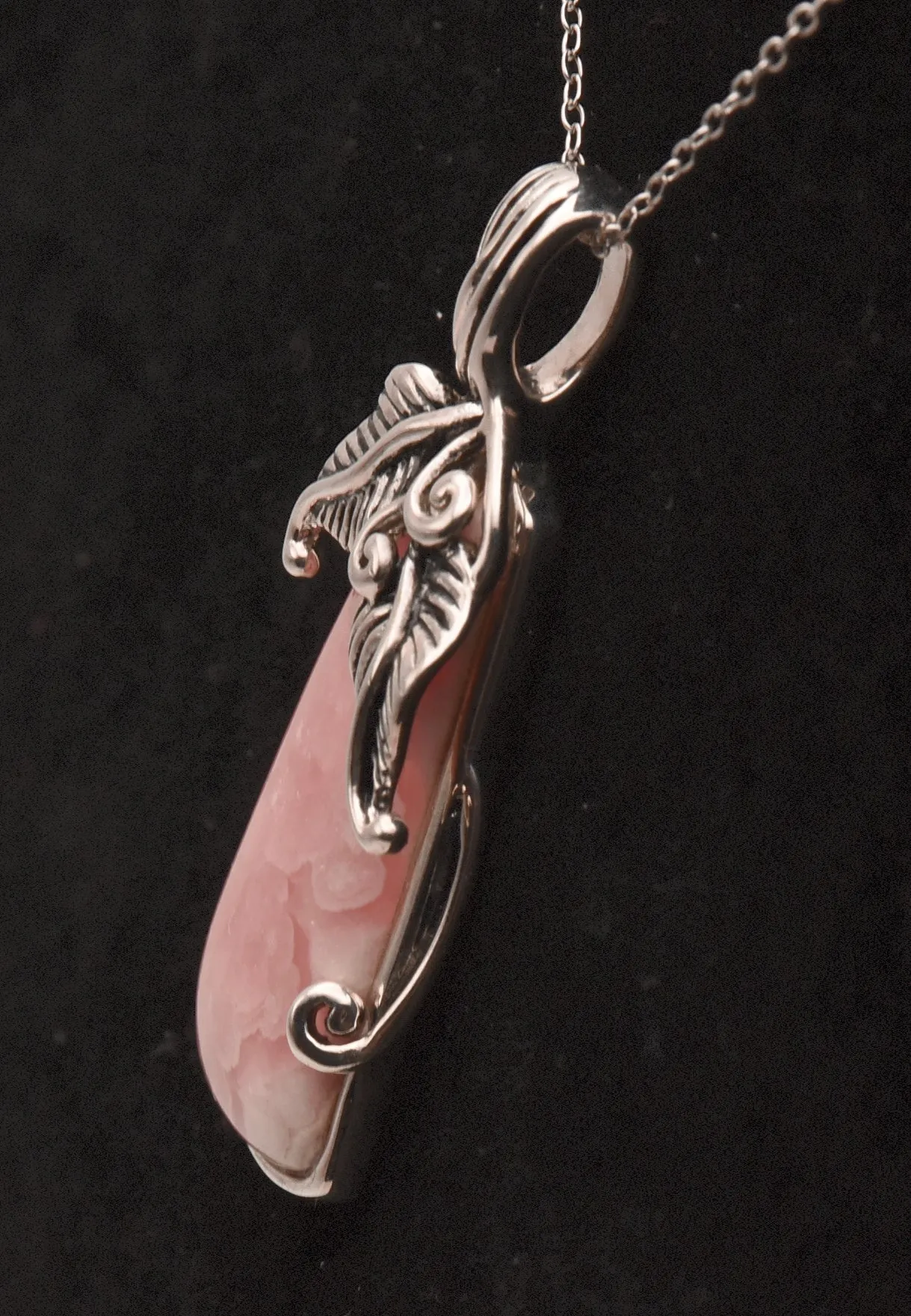 Vintage Rhodochrosite Sterling Silver Pendant on Sterling Silver Chain Necklace