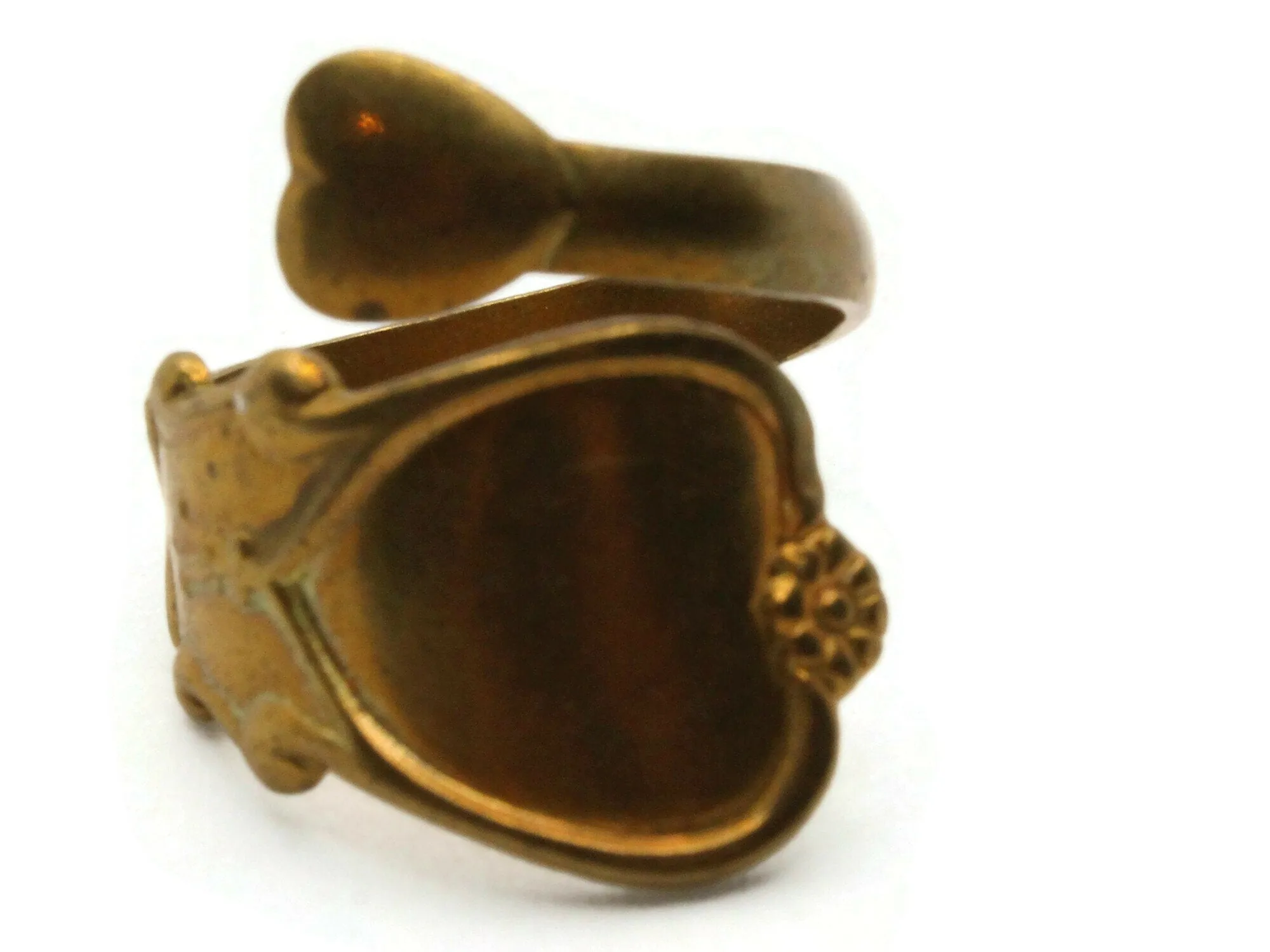 Vintage Unplated Brass Spoon Ring - Heart Ring - Adjustable Ring