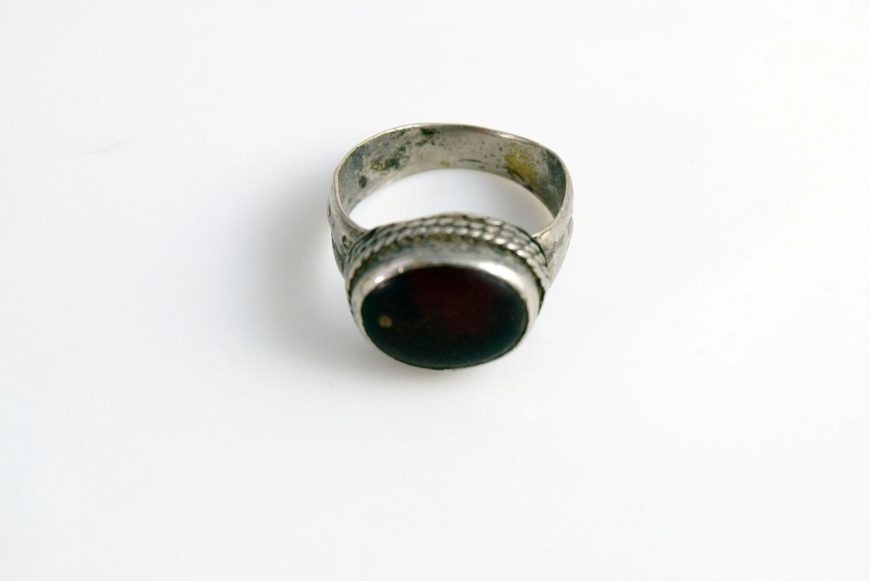 Vintage Yemeni Bedouin Ring with Red Glass Size 9 1/4