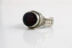 Vintage Yemeni Bedouin Ring with Red Glass Size 9 1/4