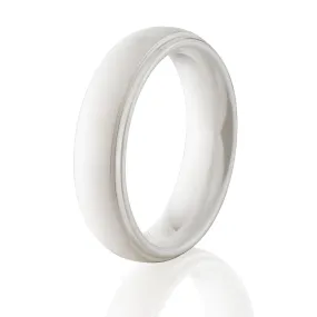 White Ceramic Wedding Band with Polished Finish - Men's Rings