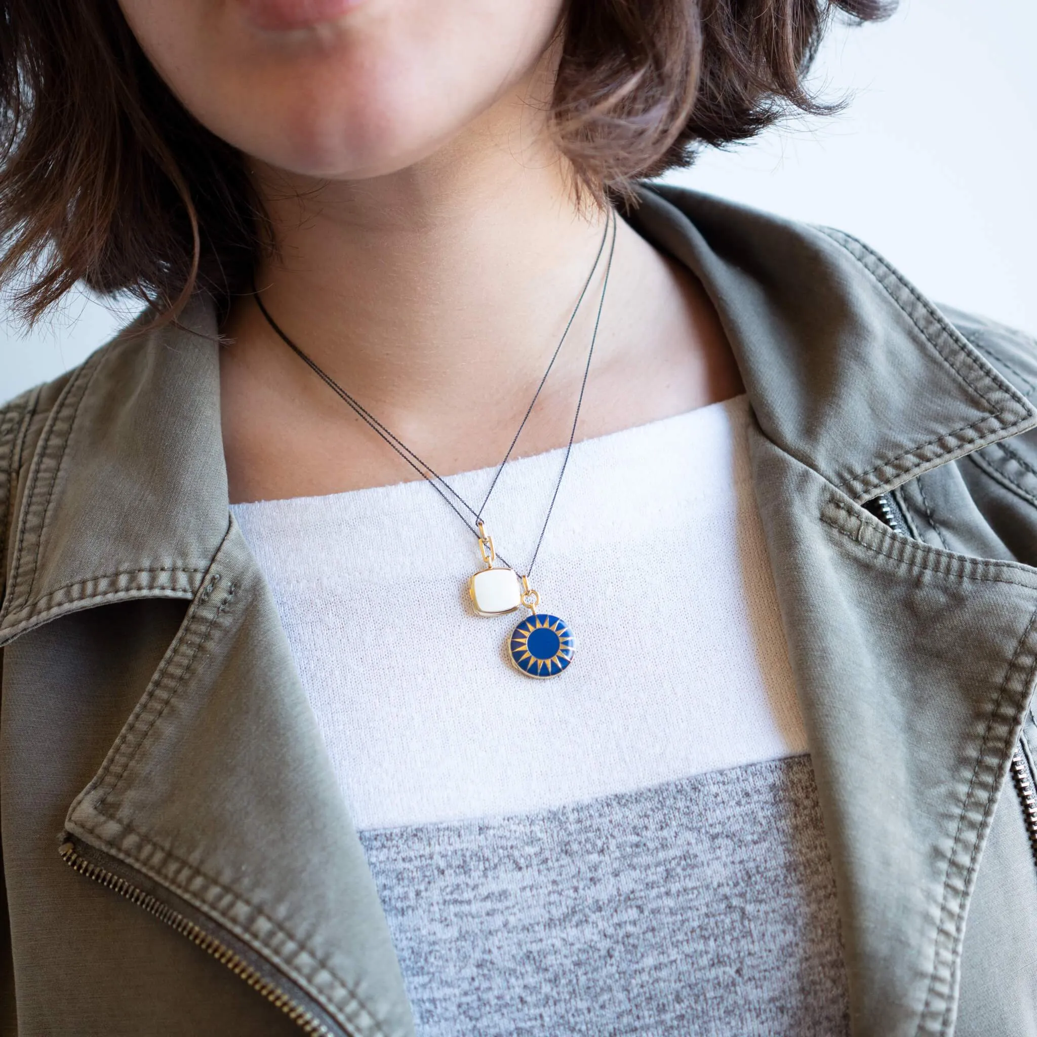 White Enamel Vermeil Cushion Locket