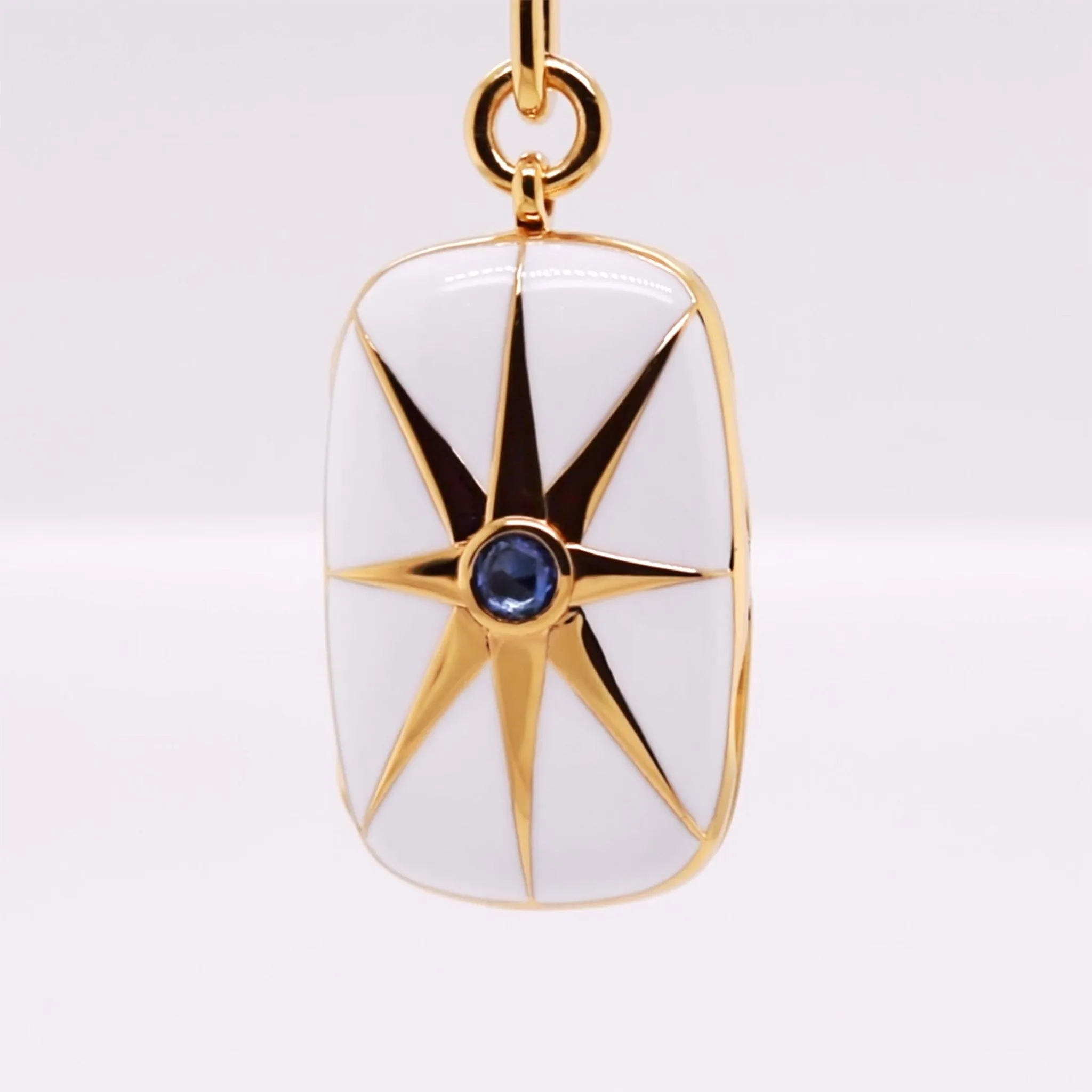 White Enamel Vermeil Rectangle Locket with Blue Sapphire