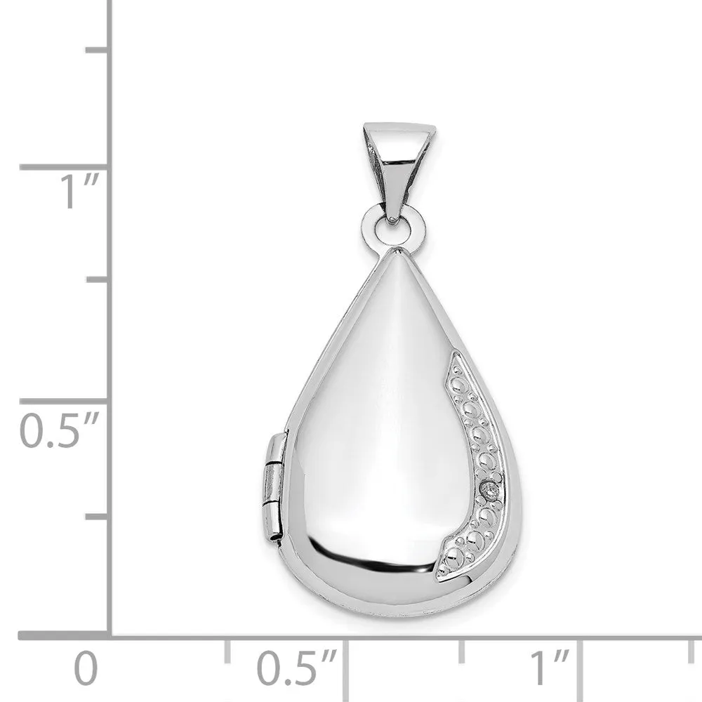 White Gold 21mm Tear Drop Diamond Locket Pendant - Model XL559