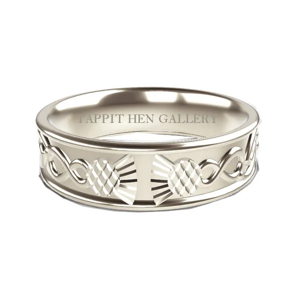 WHITE GOLD CELTIC THISTLE INFINITY WEDDING RING