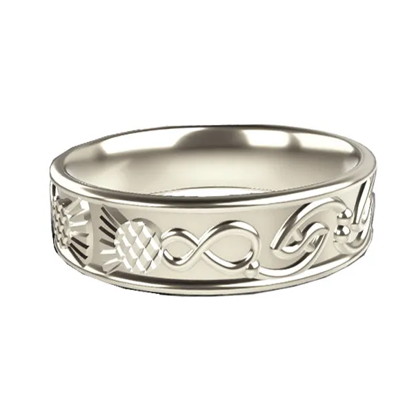 WHITE GOLD CELTIC THISTLE INFINITY WEDDING RING