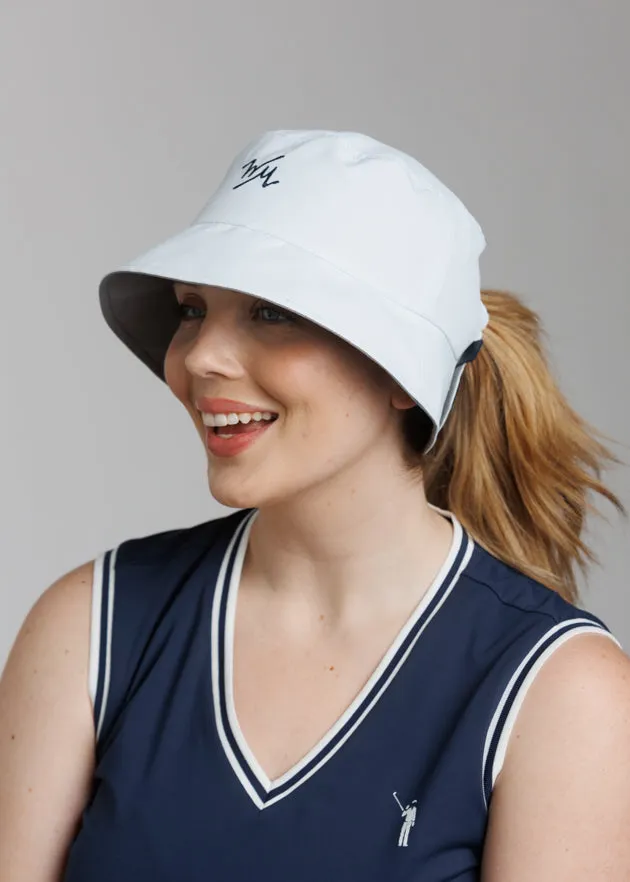 Women's High Ponytail Tech Bucket Hat | White