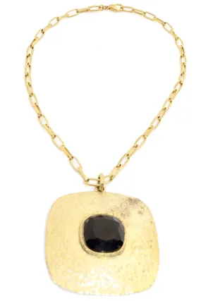 Yosca Gold Tone Statement Necklace w/ Center Black Gem